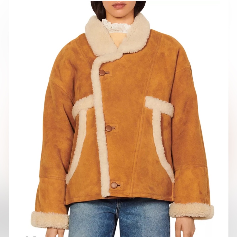 SANDRO Royal 100% Shearling Leather Jacket - Picture 4 of 14